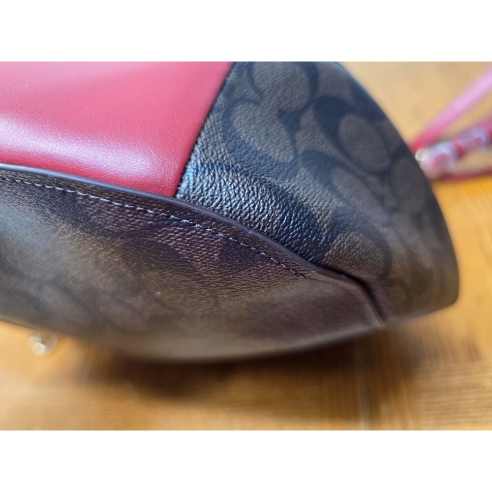 Coach F39527 Elle Hobo Shoulder Brown Signature Coated Canvas Red Leather - Picture 6 of 15